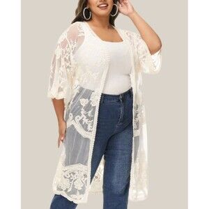 "ADIVA"  Chic Cream Lace Kimono Cardigan Plus Size 1X - Ideal for Layering NWT